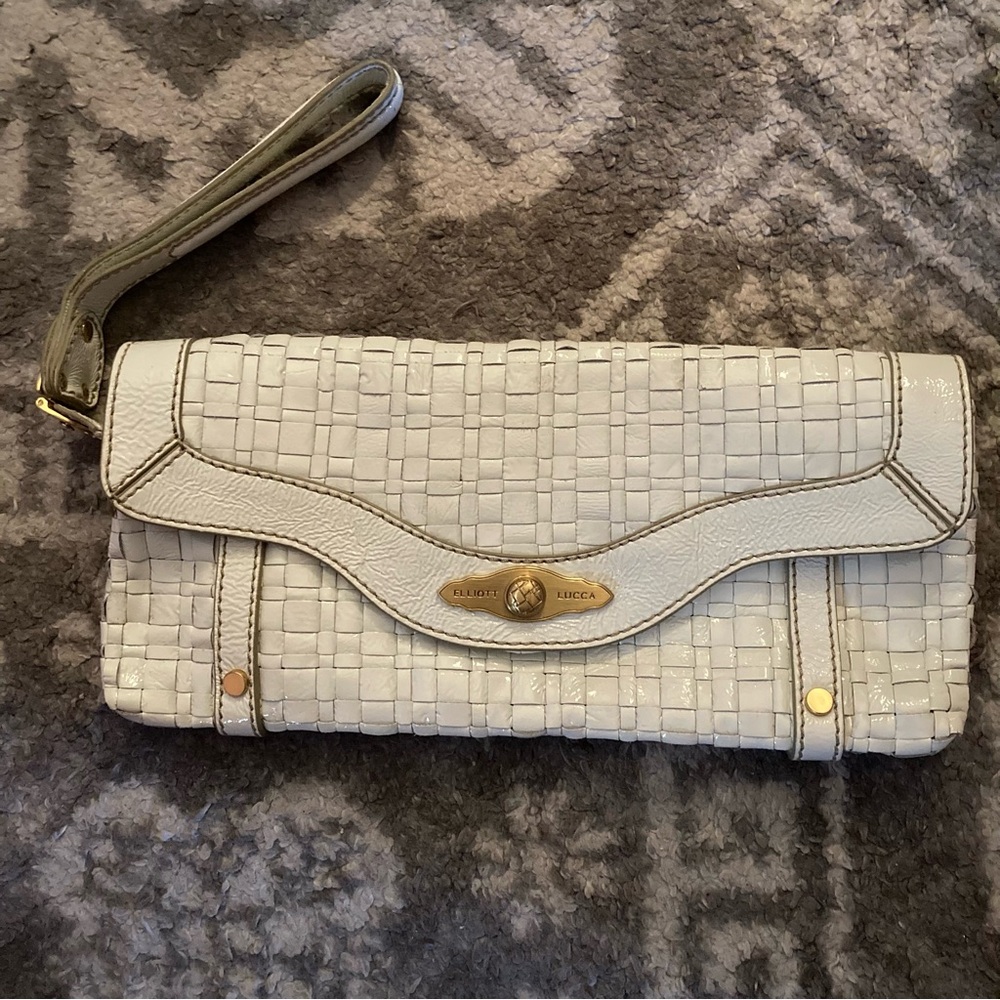 Elliott Lucca White Leather Weave Clutch Wristlet Handbag - Minor Wear—see pics